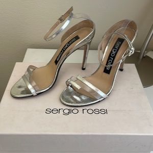 Sergio Rossi Silver Transparent Ankle Strap Sandal Size 35.5